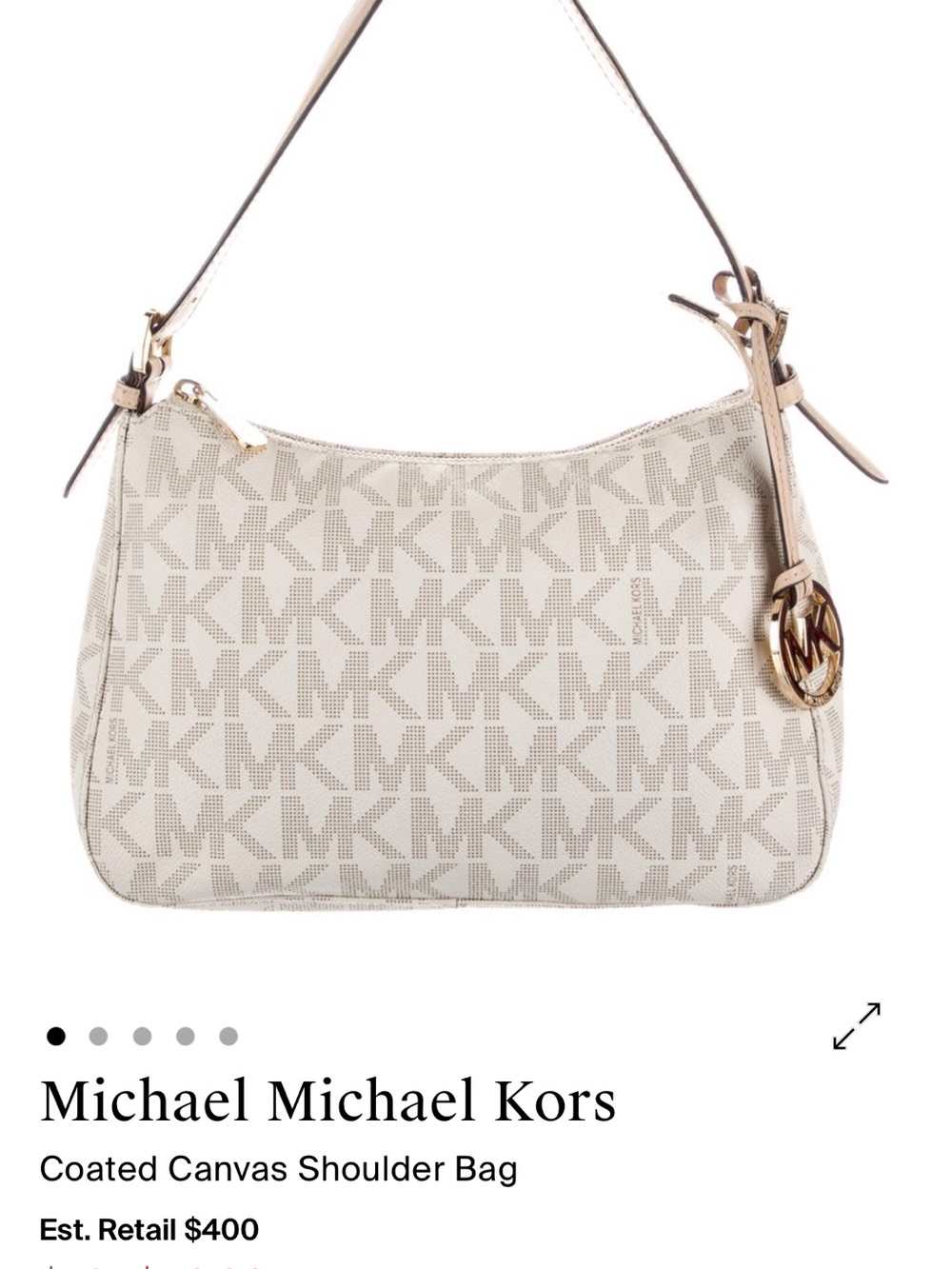 MICHAEL Michael Kors Beige Cream Monogram Shoulder Bag with Gold Charm - Picture 13 of 13